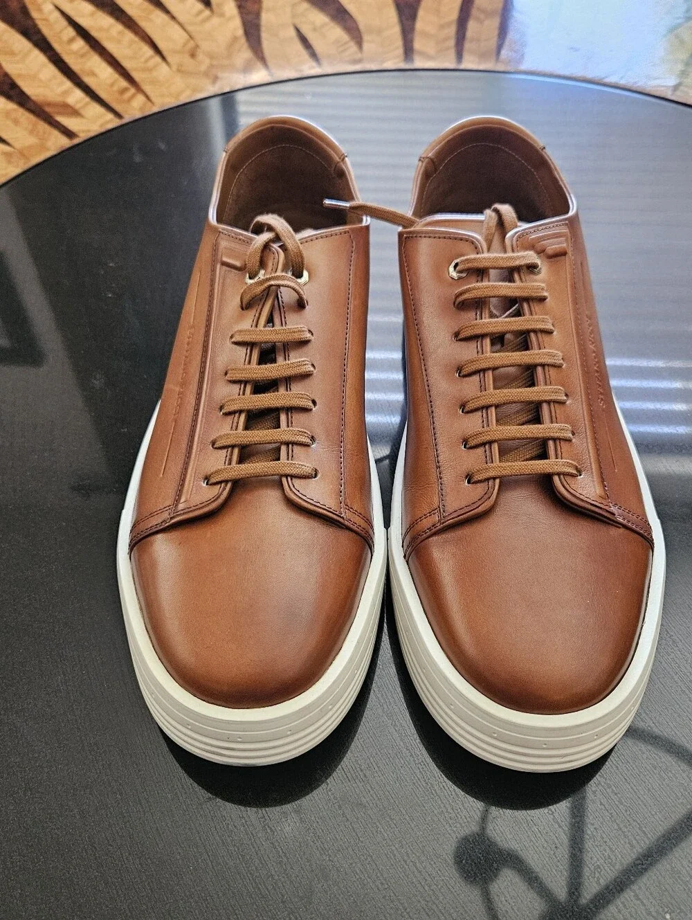 Stefano Ricci Brown Leather Low-Top Sneakers with White Sole